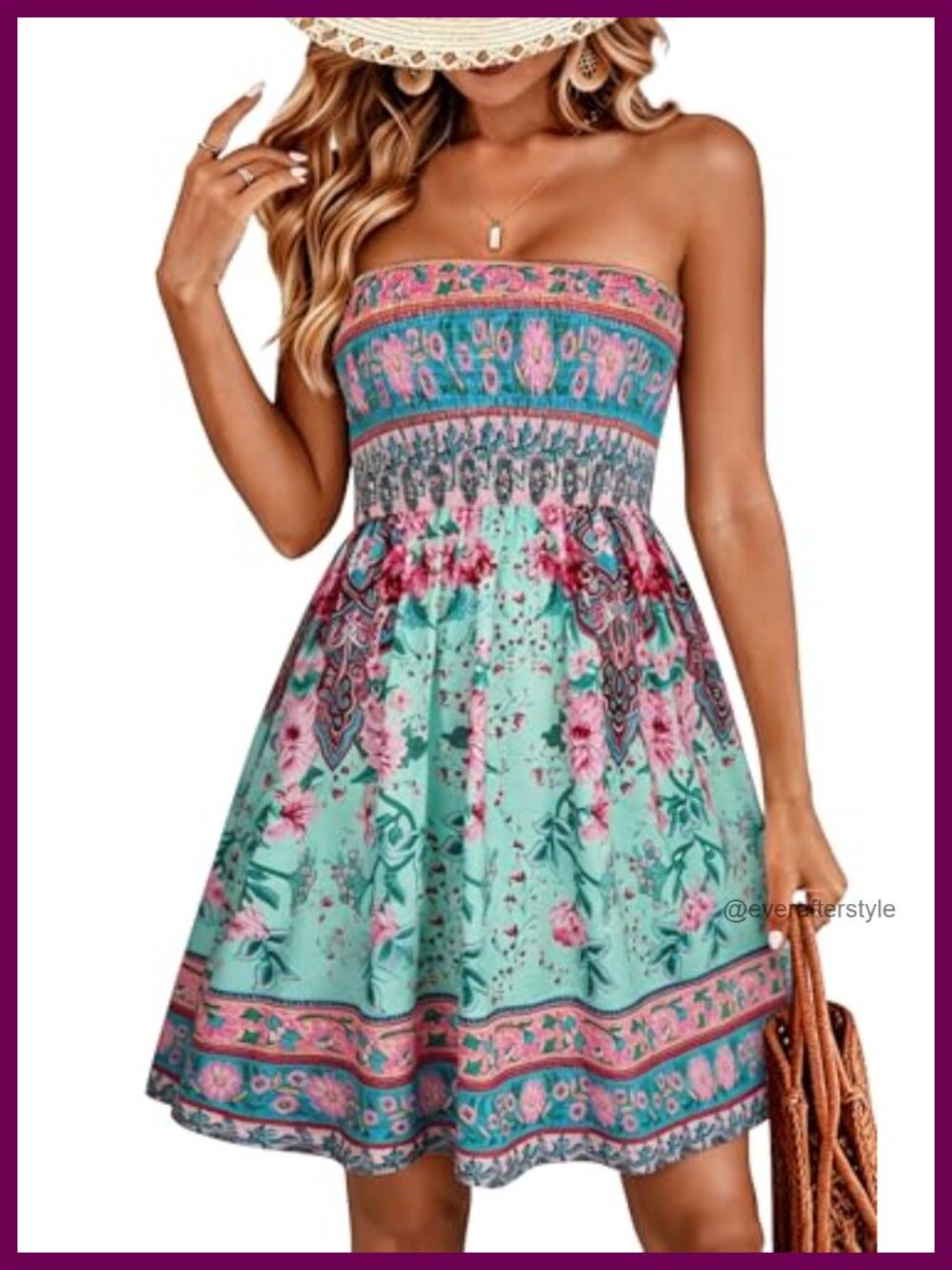 Women's Strapless Floral Sundress Beach Cover Up Knee-Length Summer Dress